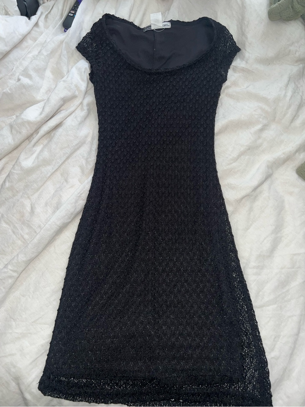 Black Lace Midi Dress with Cap Sleeves